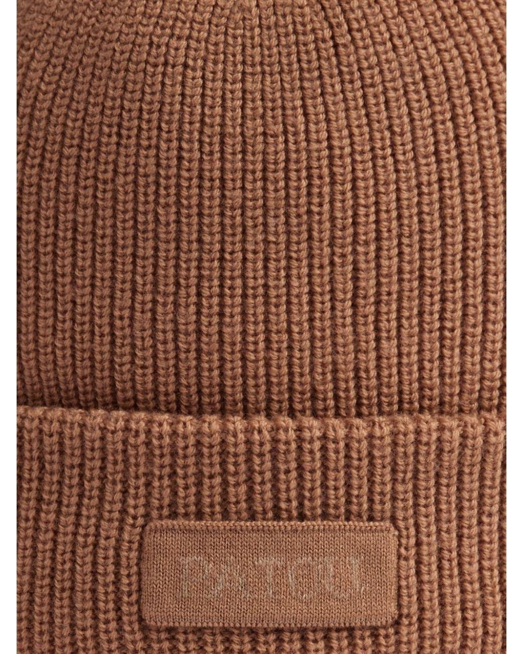 Patou Brown Ribbed Beanie Hat