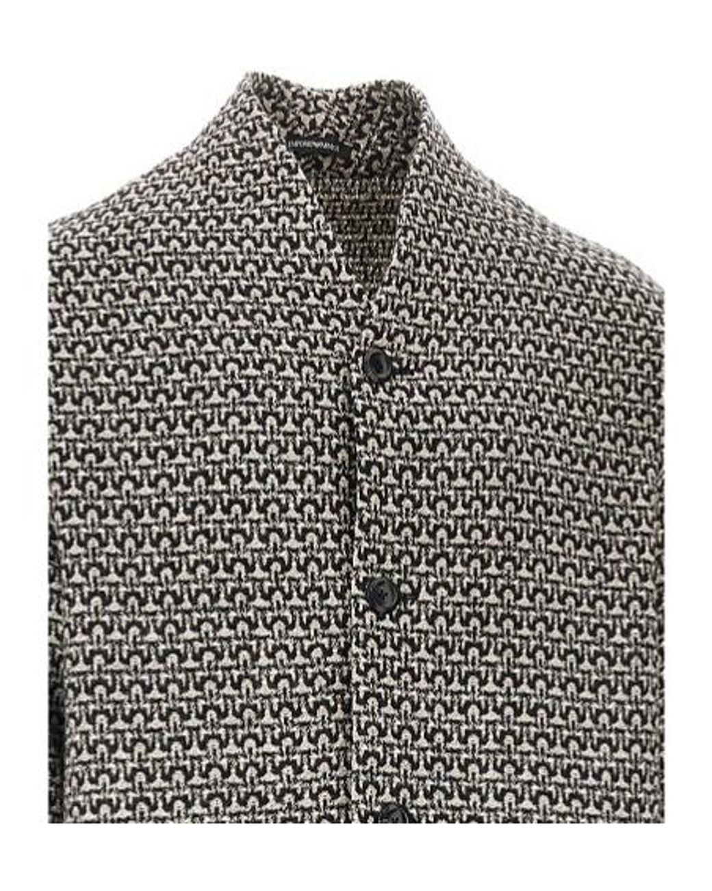 Emporio Armani Gray Virgin-Wool-Blend Textured Cardigan for men