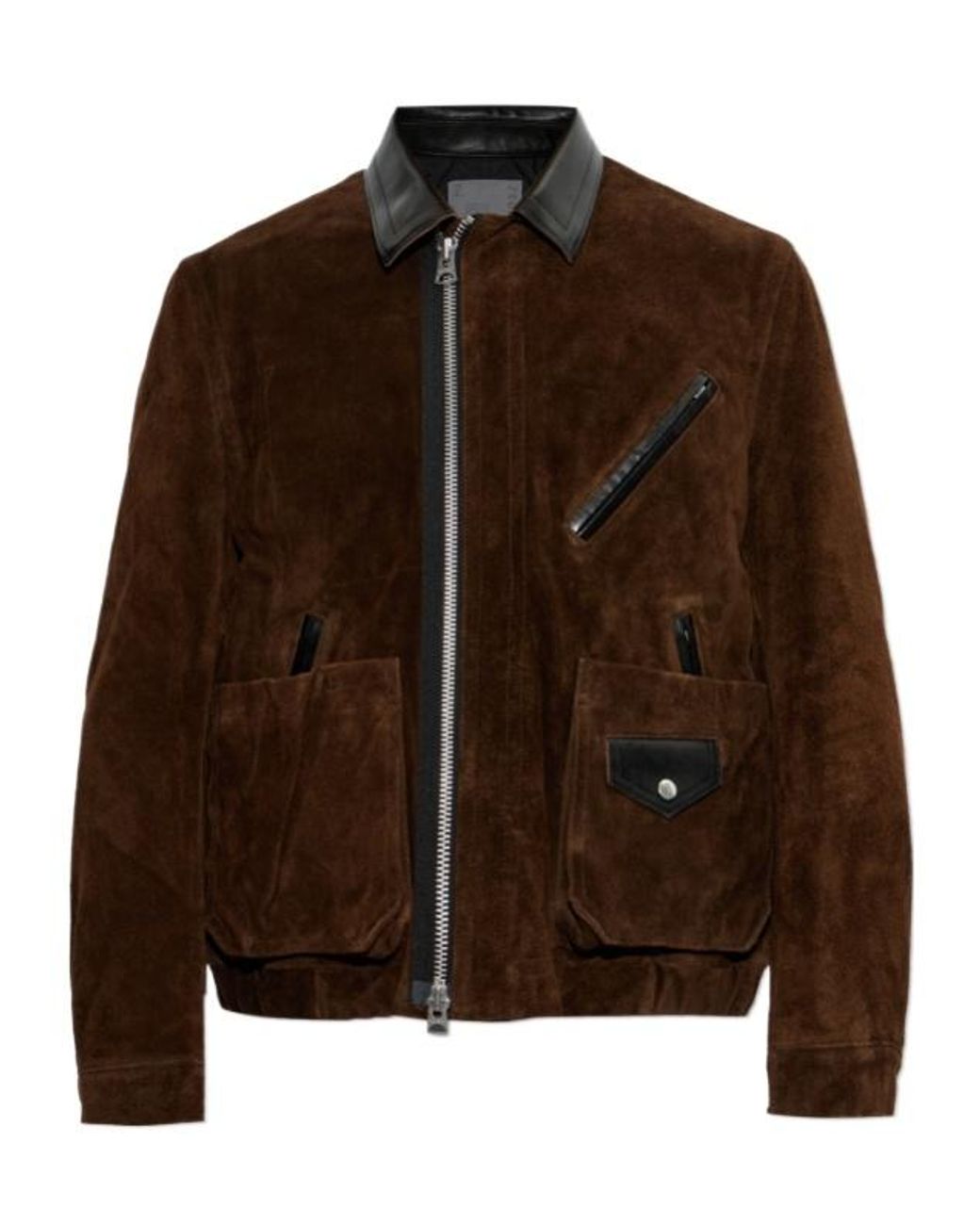 Sacai Brown Long-Sleeve Leather Jacket for men