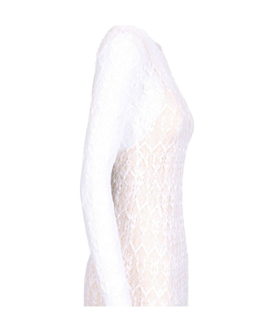 Forte_forte White Stretch Lace Long Sleeve Dress