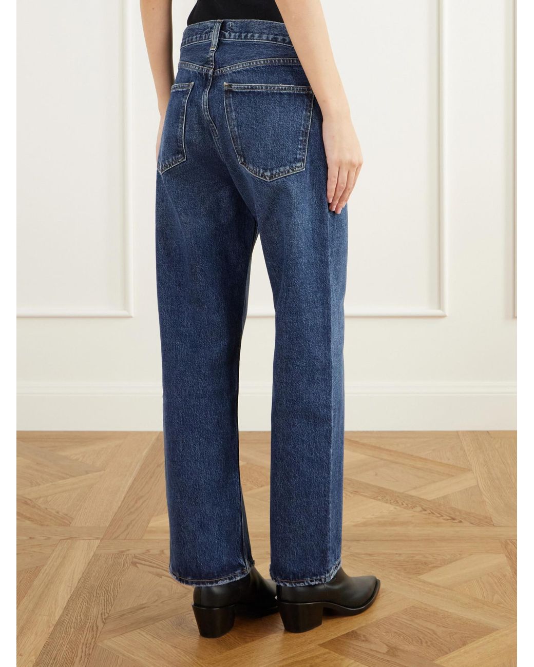Agolde Blue Mid-Rise Wide-Leg Jeans