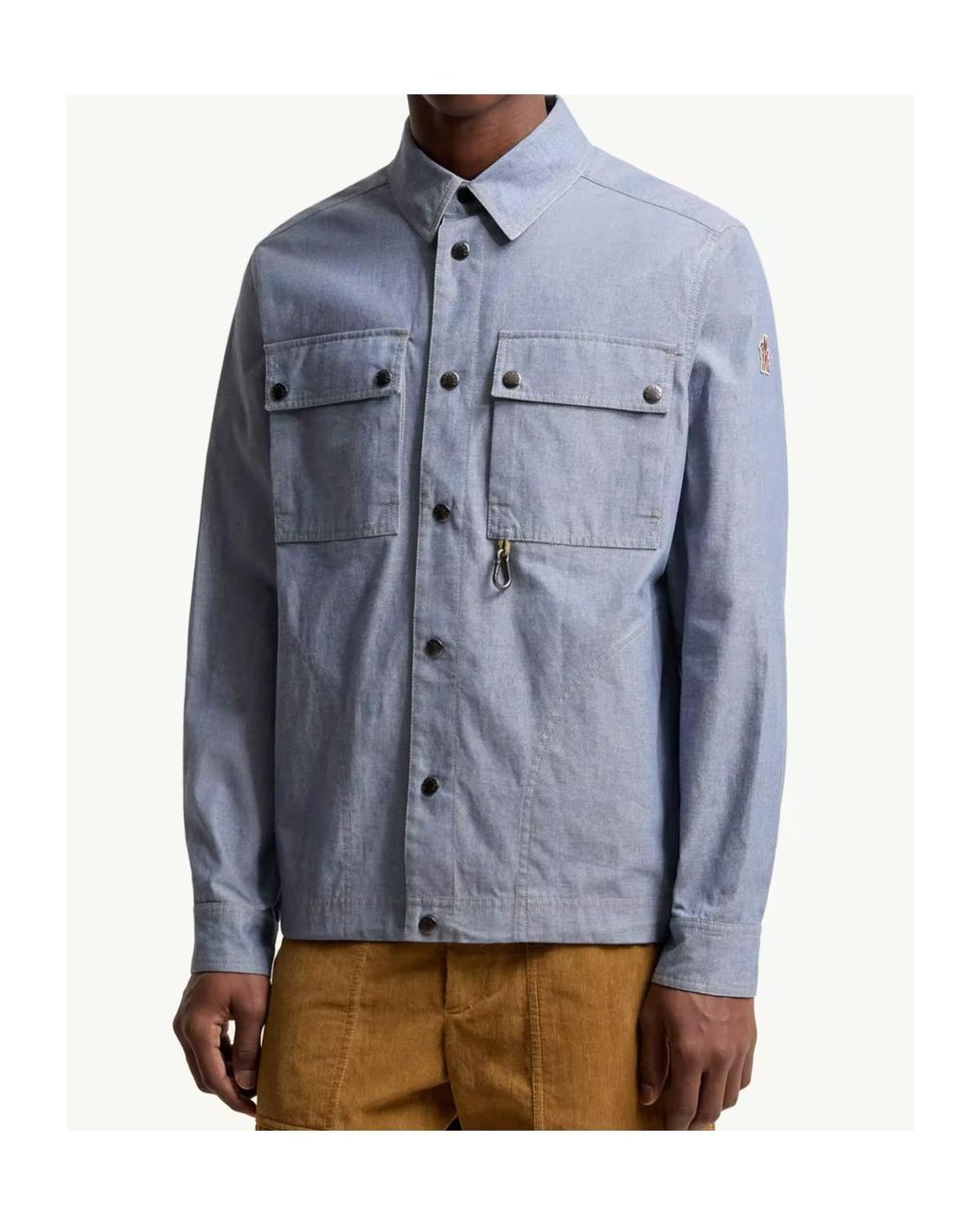Moncler Blue Chambray Long Sleeve Shirt for men
