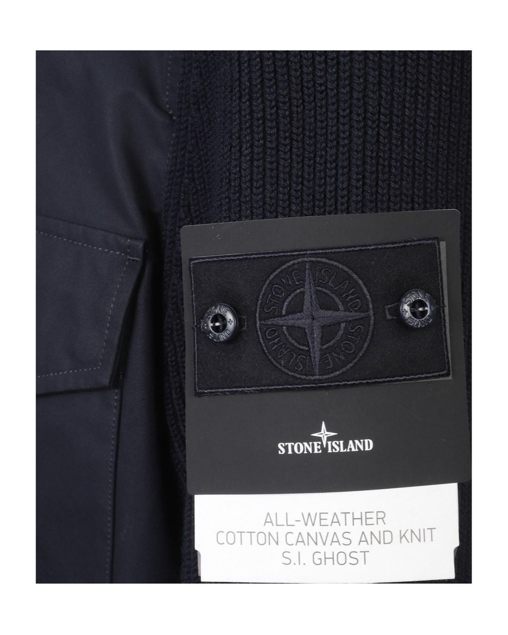 Stone Island Blue Chest Pocket Knit-Sleeve Jacket for men