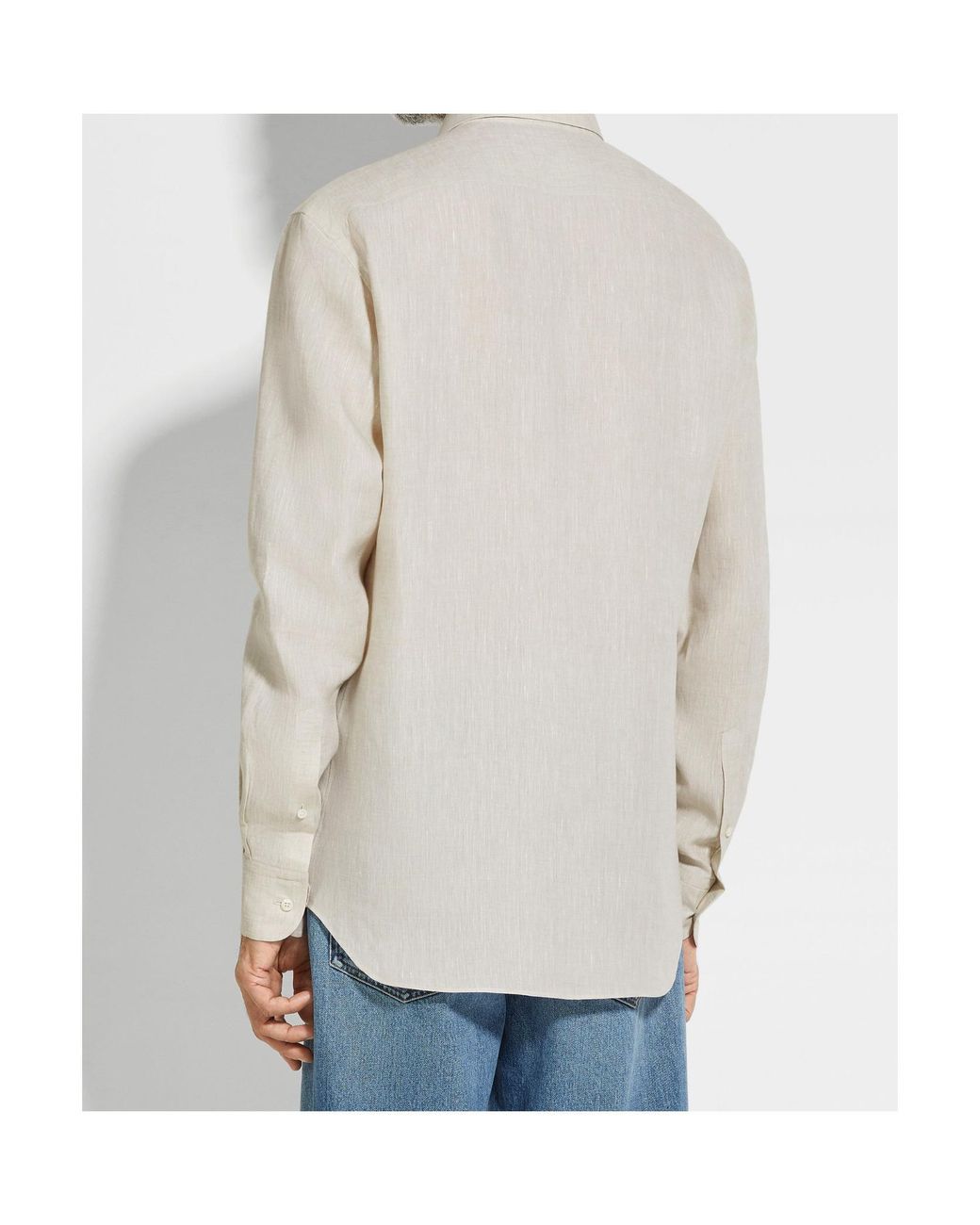 Zegna White Oasi Lino Long-Sleeved Shirt for men