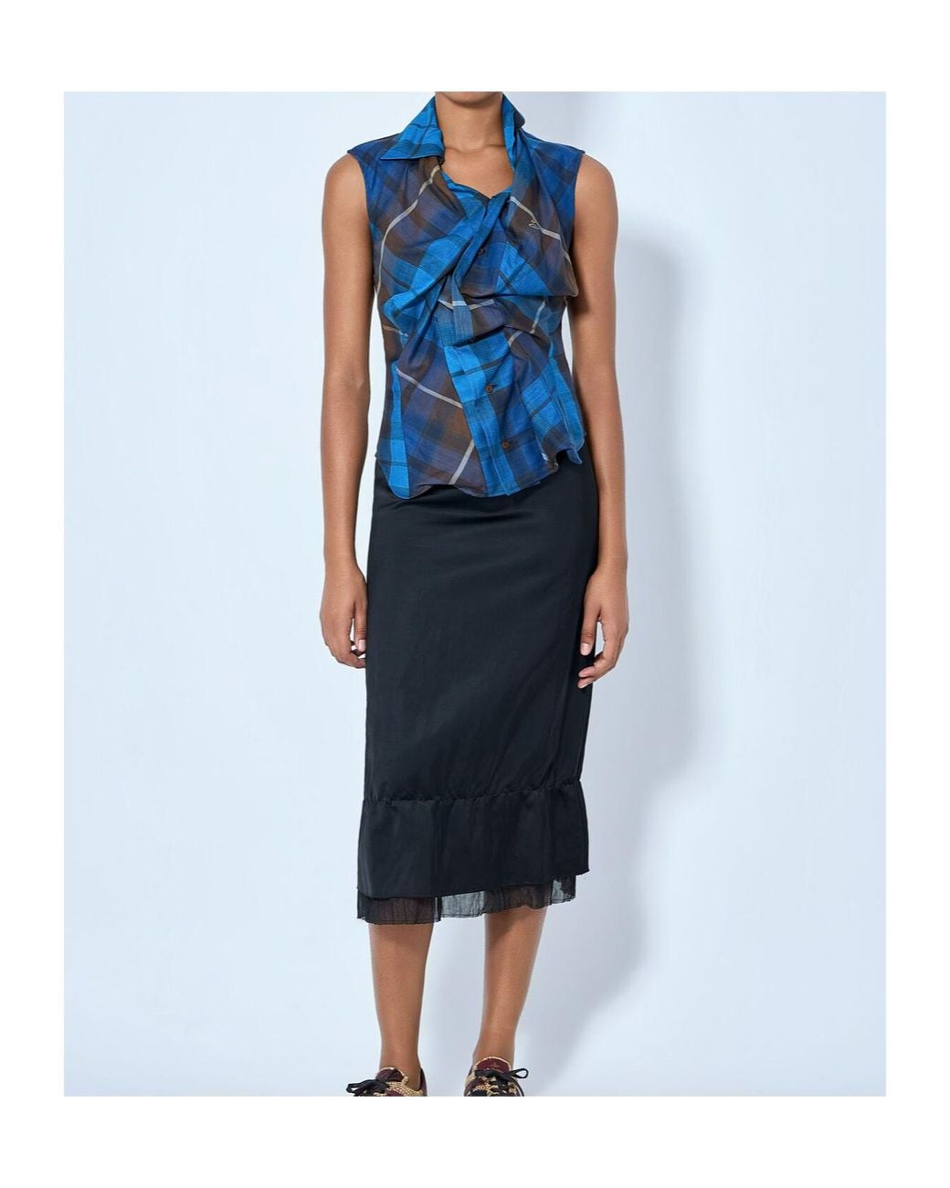Vivienne Westwood Blue Drunken Sleeveless Check Top