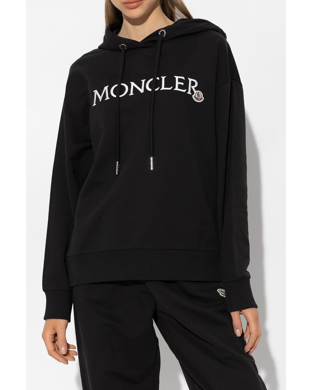 Moncler Black Logo Embroidered Drawstring Hoodie