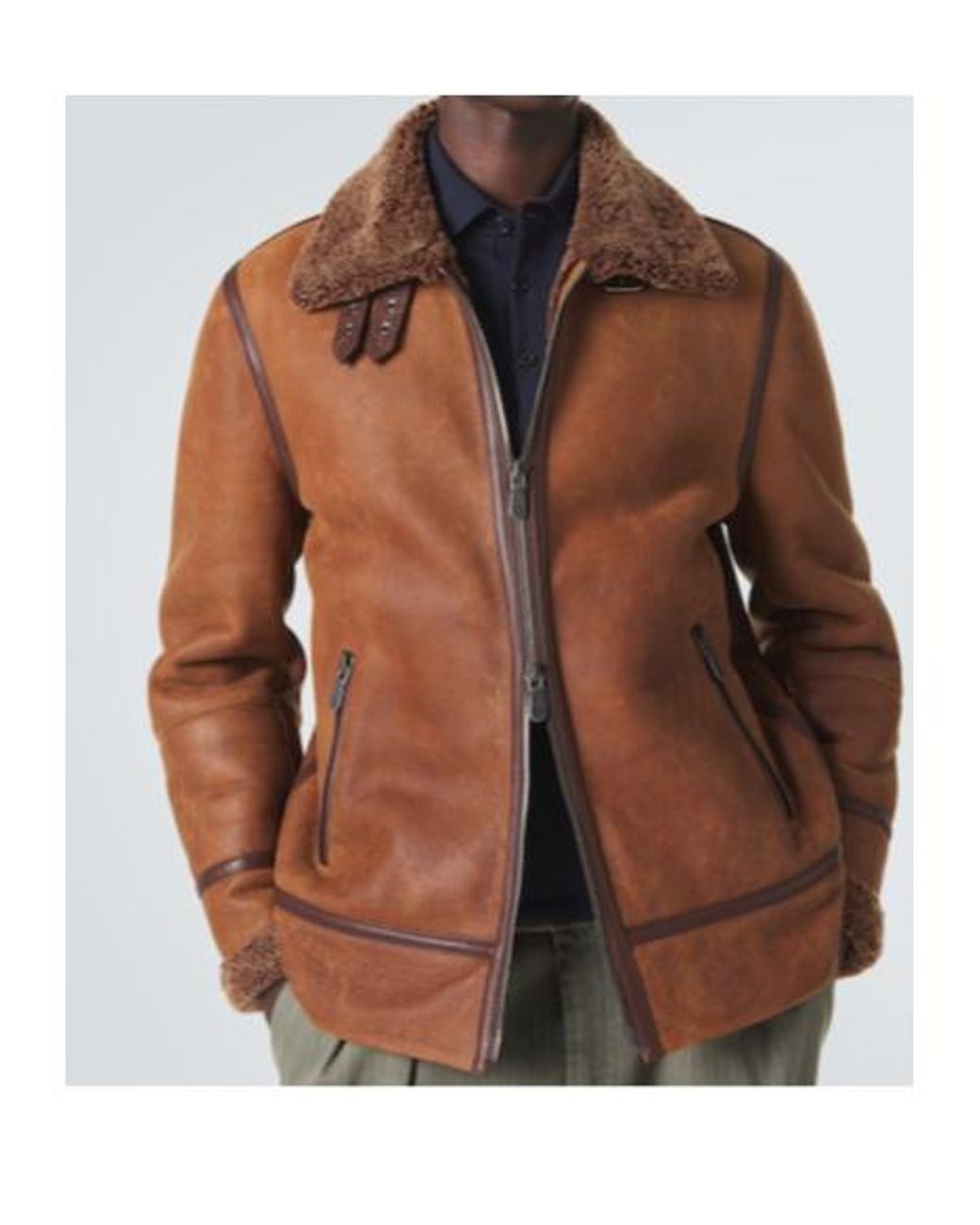 Brunello Cucinelli Brown Shearling-Lined Leather Jacket for men