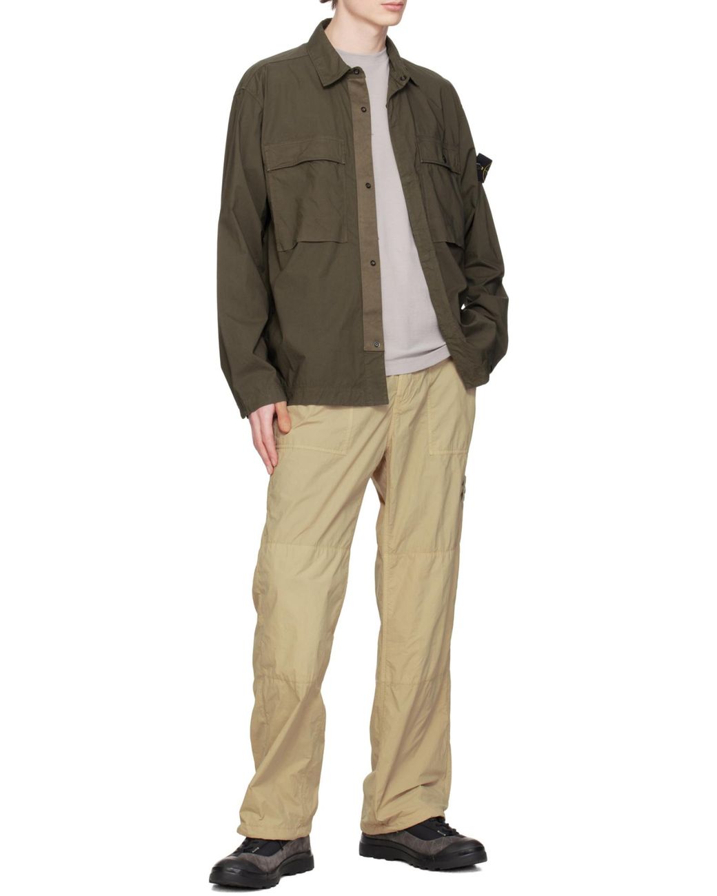 Stone Island Gray Logo Patch Long Sleeved Overshirt for men