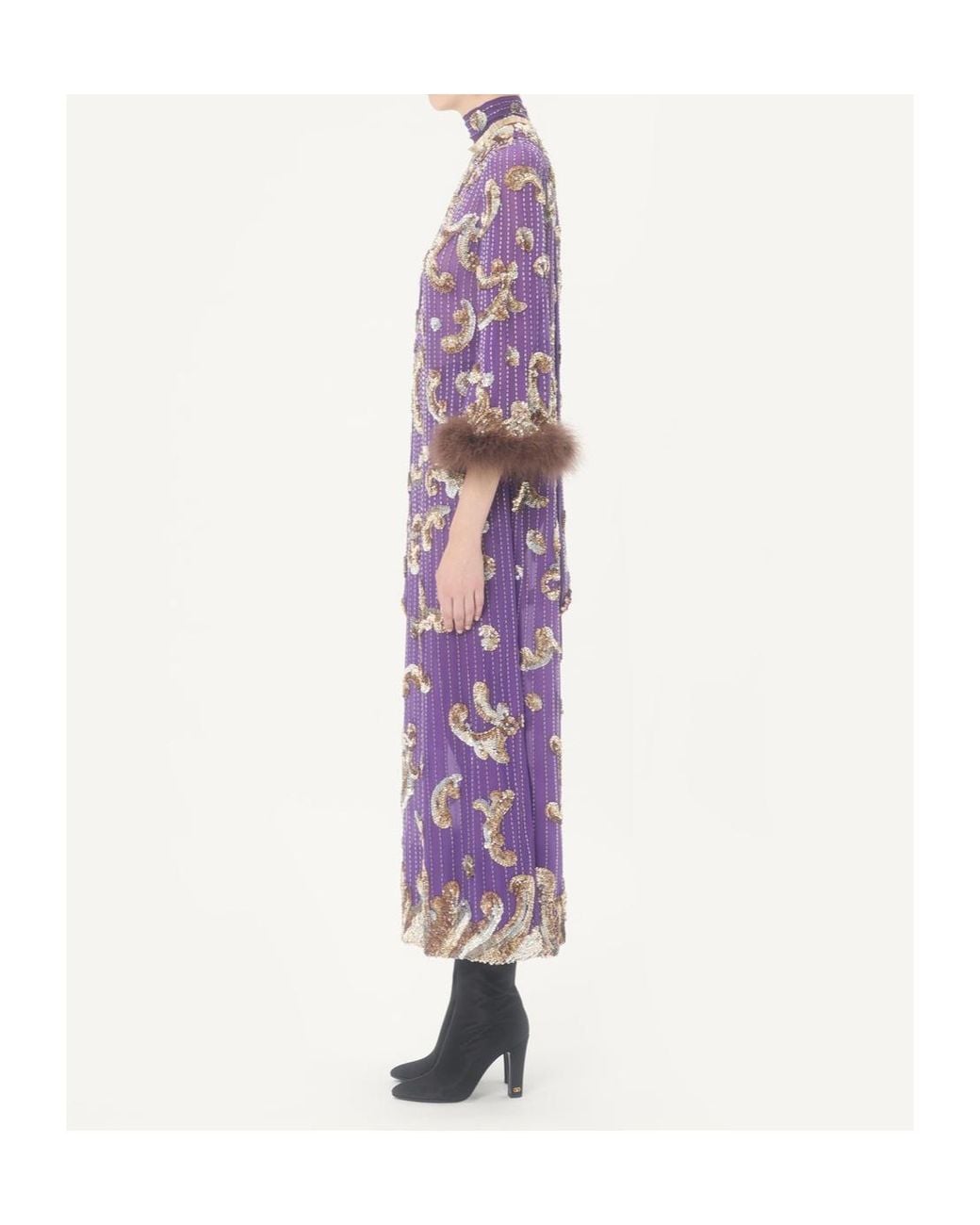 Valentino Purple Embroidered Chiffon Dress With Feathers