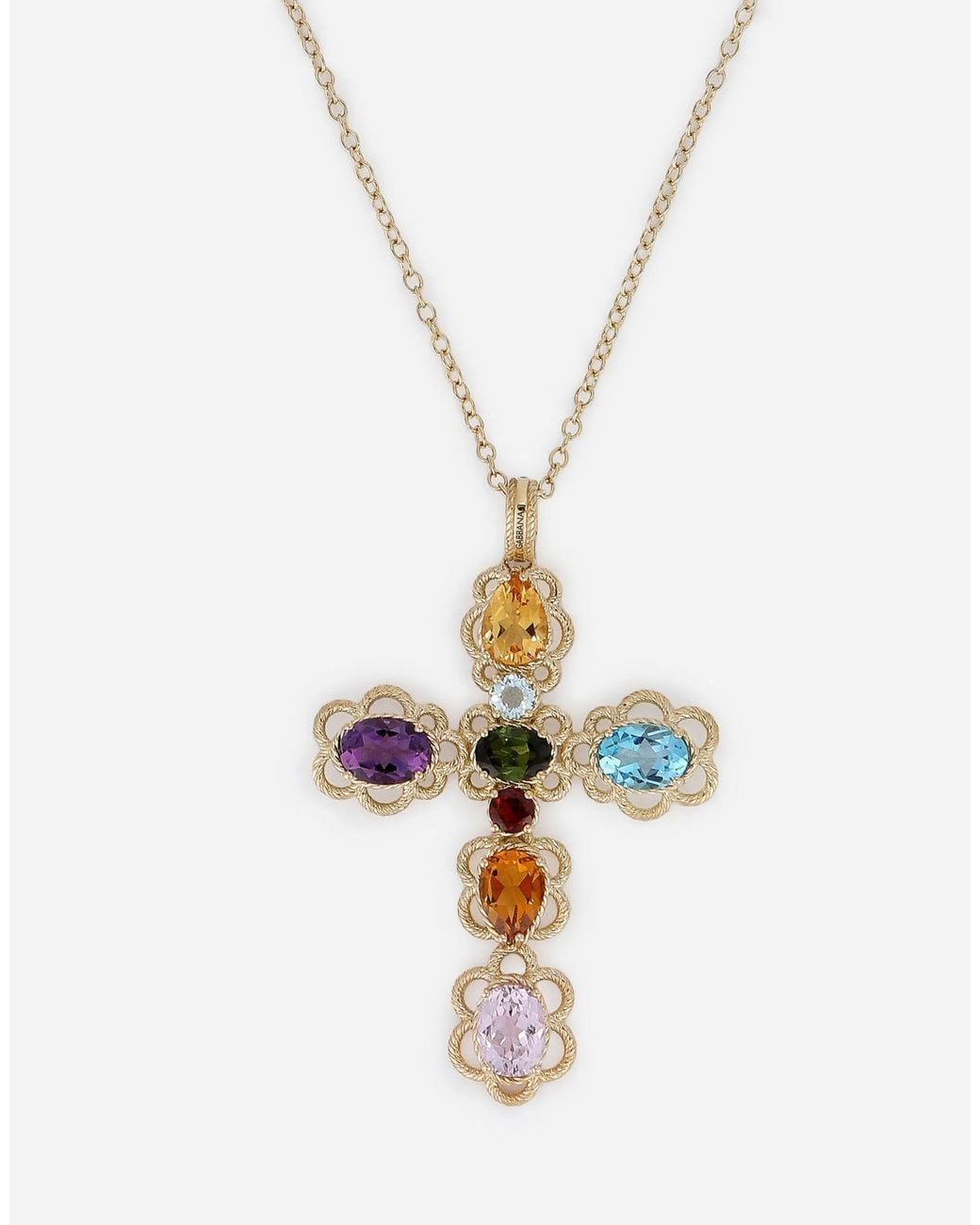 Dolce & Gabbana White 18Kt Gemstone Cross Pendant Necklace