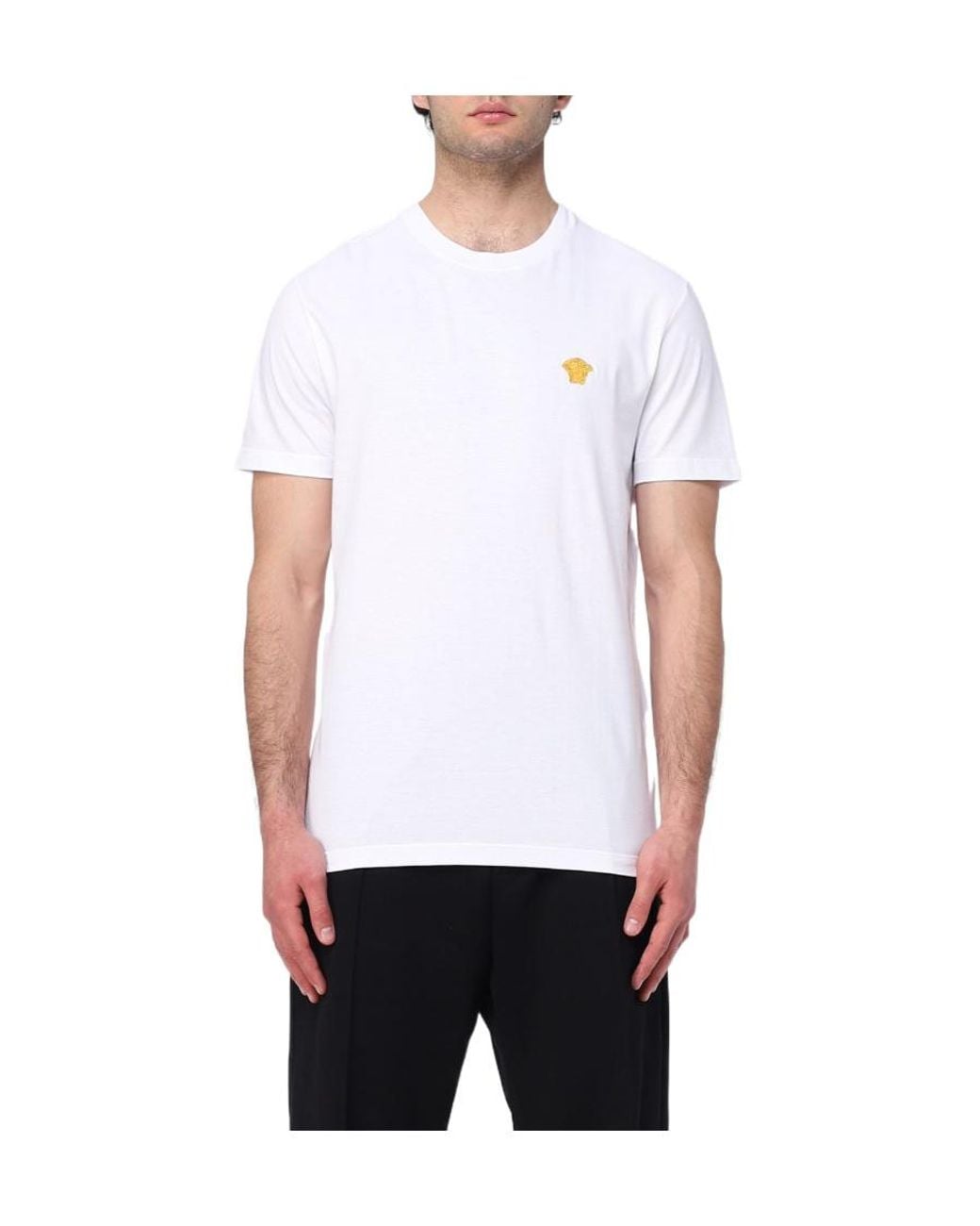 Versace White Logo-Embroidered Crewneck T-Shirt for men