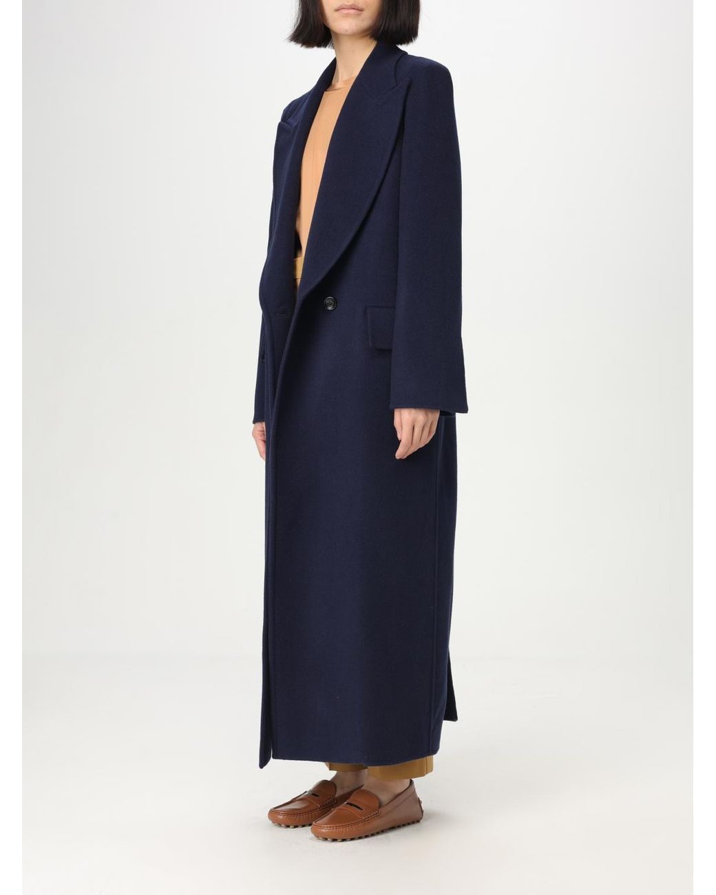 Max Mara Blue Albania1234 Double-Breasted Long-Sleeved Coat