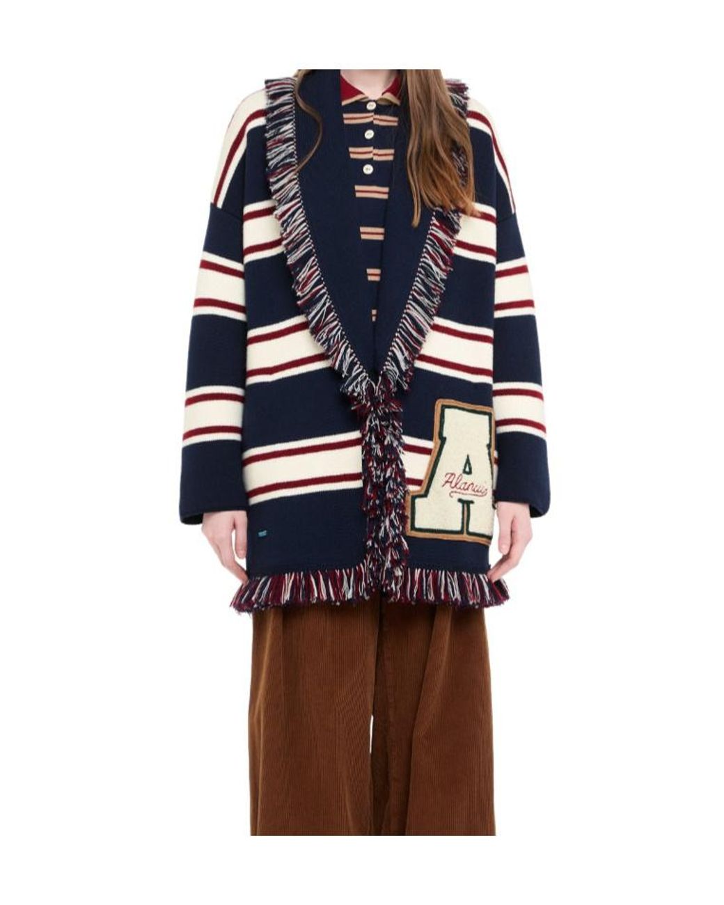 Alanui Blue Striped Fringe Long Cardigan
