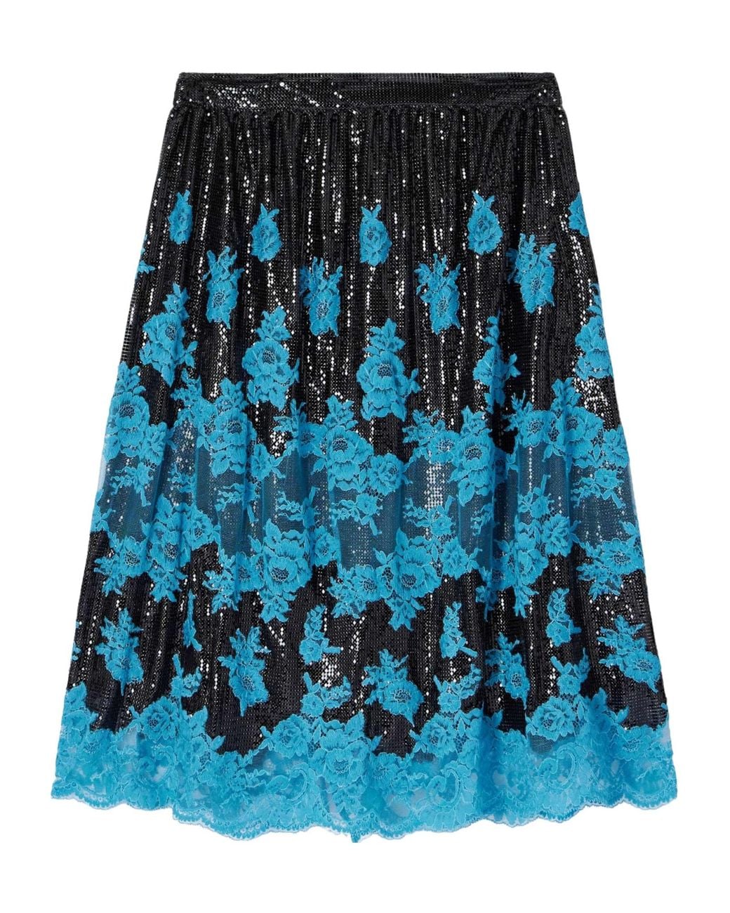 Rabanne Blue Lace-Trimmed Chainmail Midi Skirt