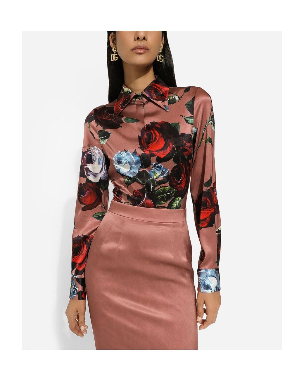 Dolce & Gabbana Red Stretch-Silk Floral Shirt