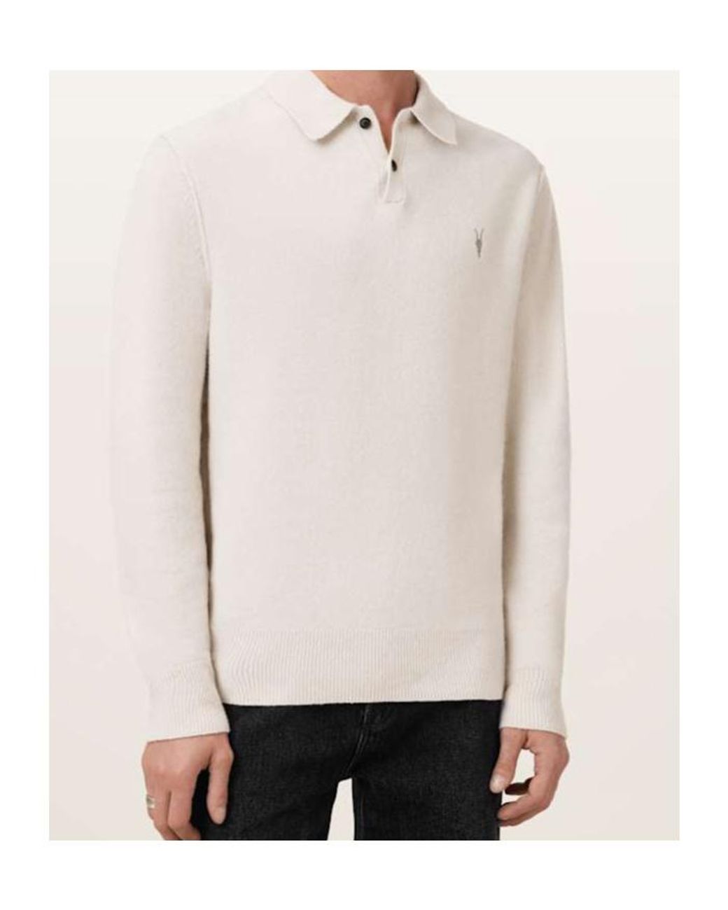 AllSaints White Knitted Polo Shirt for men