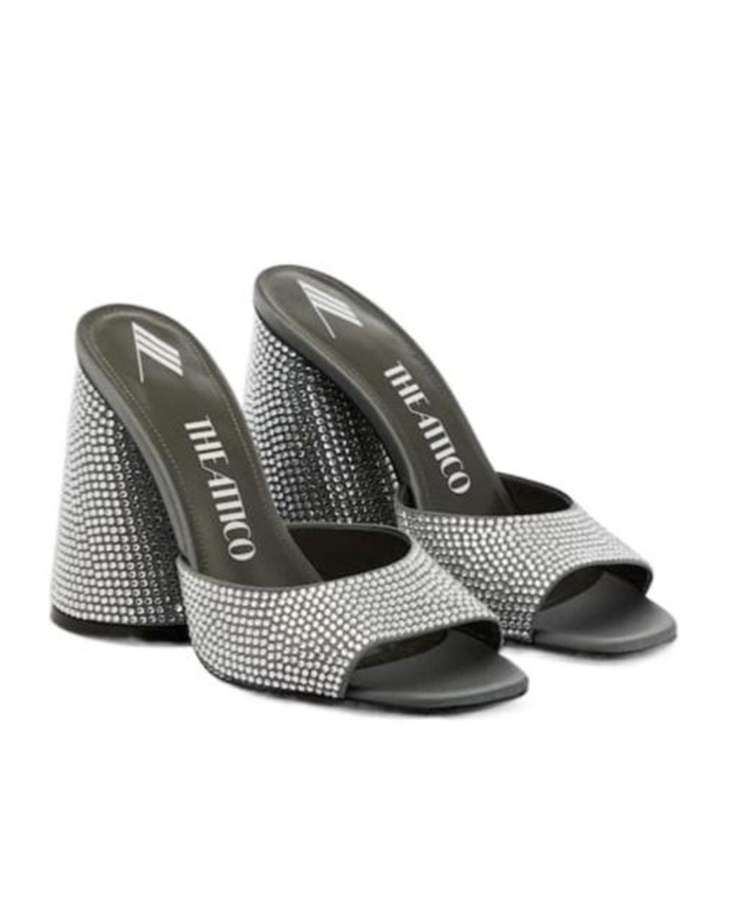 The Attico Gray Luz Crystal-Embellished Leather High-Heeled Sandals