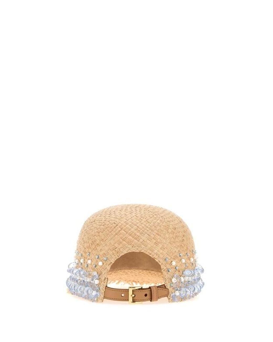 Prada White Embellished Rafia Baseball Hat