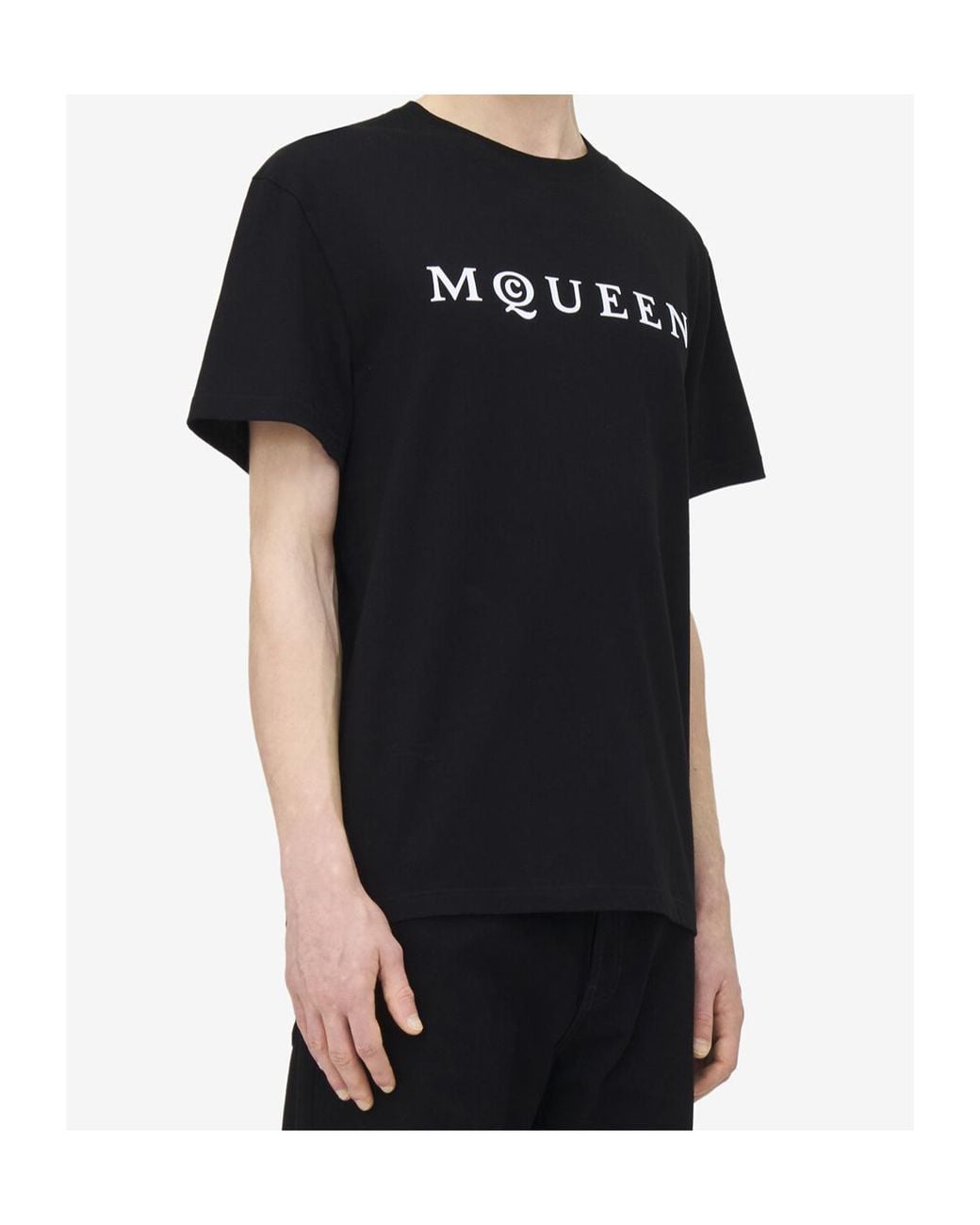 McQueen Black Flocked-Logo Crewneck T-Shirt for men