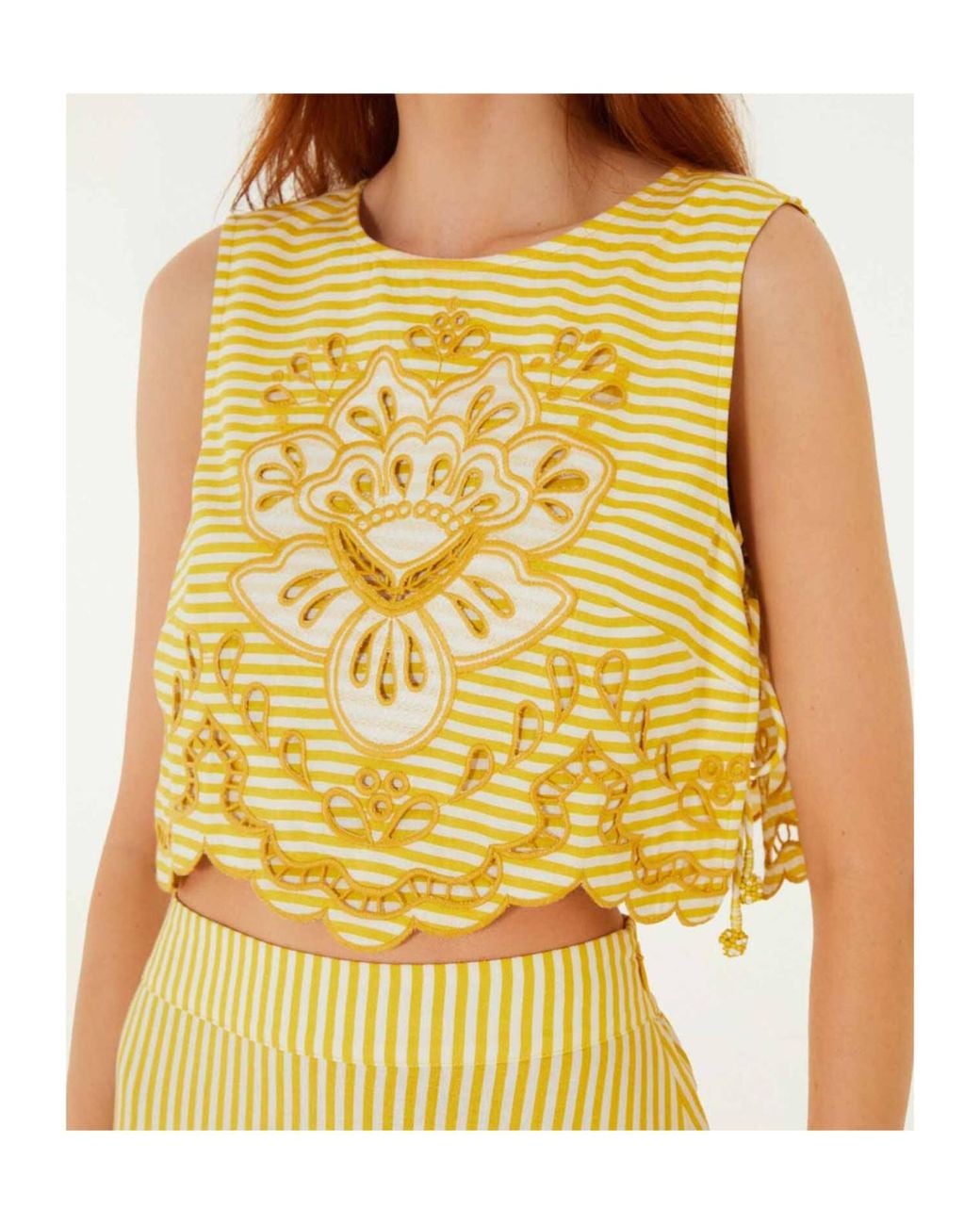 Farm Rio Yellow Embroidered Piping Vest
