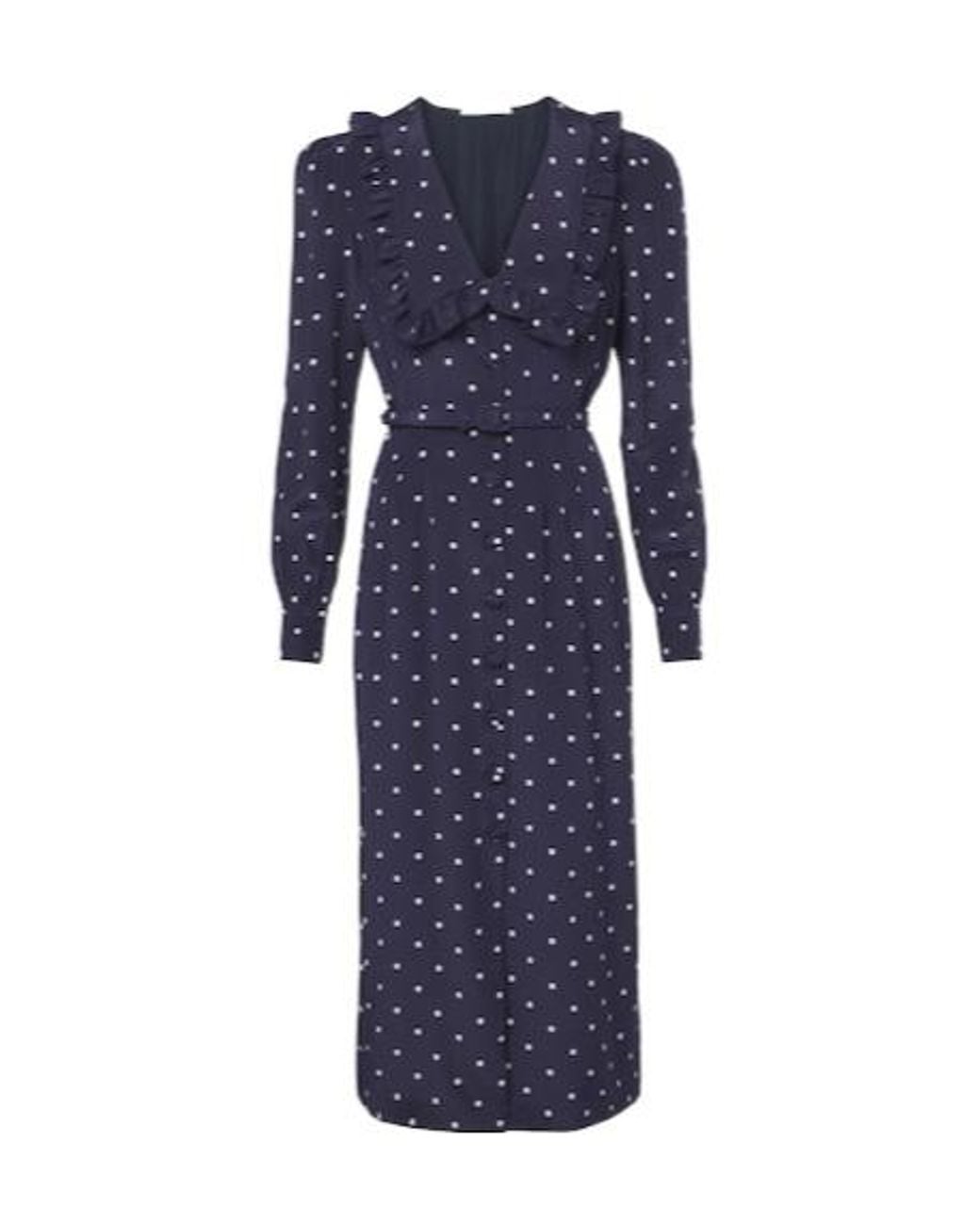 Alessandra Rich Blue Belted Polka-Dot Silk Midi Dress