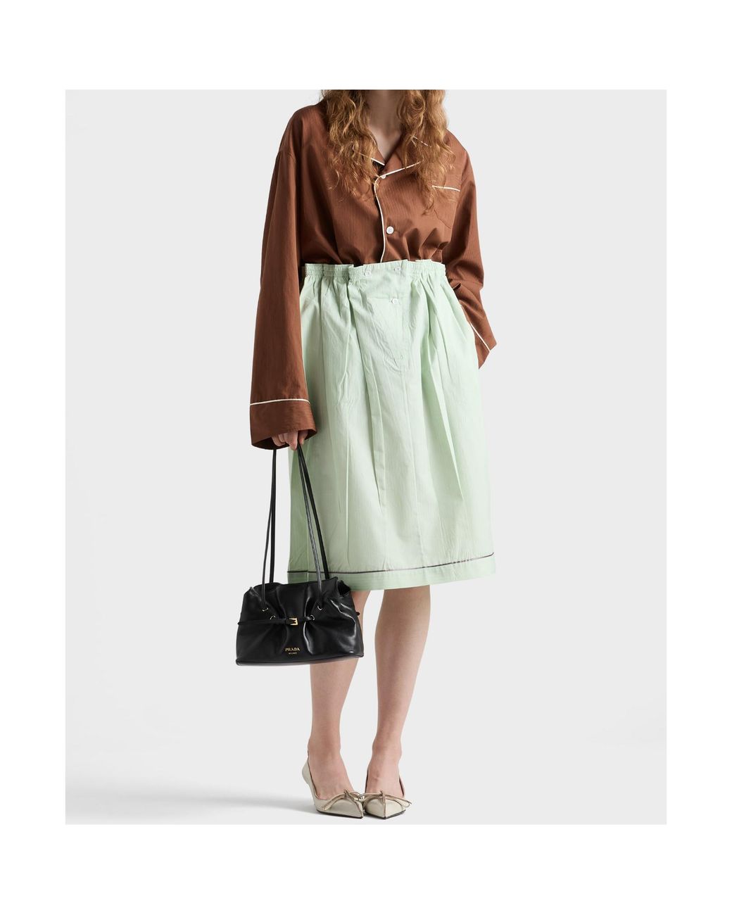 Prada Green Elasticated Waistband Midi Skirt