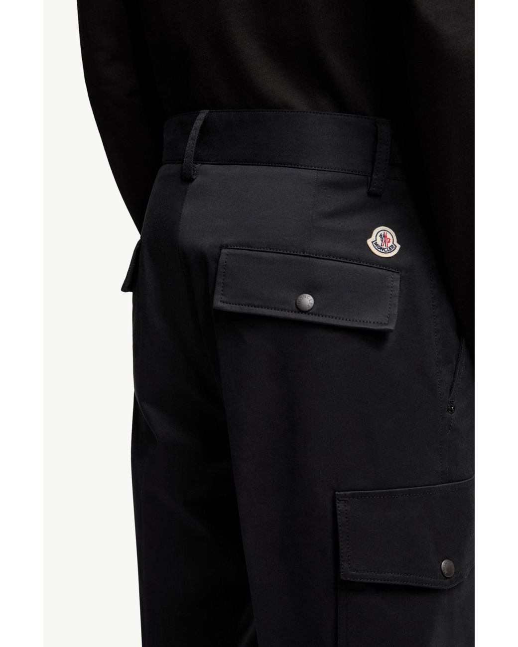 Moncler Black Gabardine Cargo Trousers for men