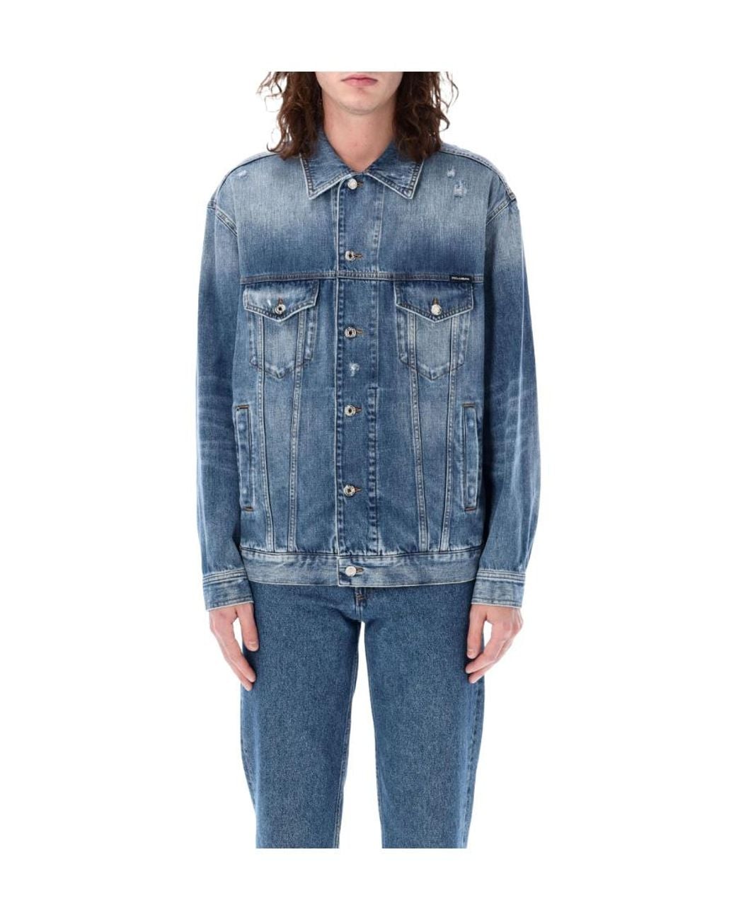 Dolce & Gabbana Blue Distressed Buttoned Denim Jacket for men