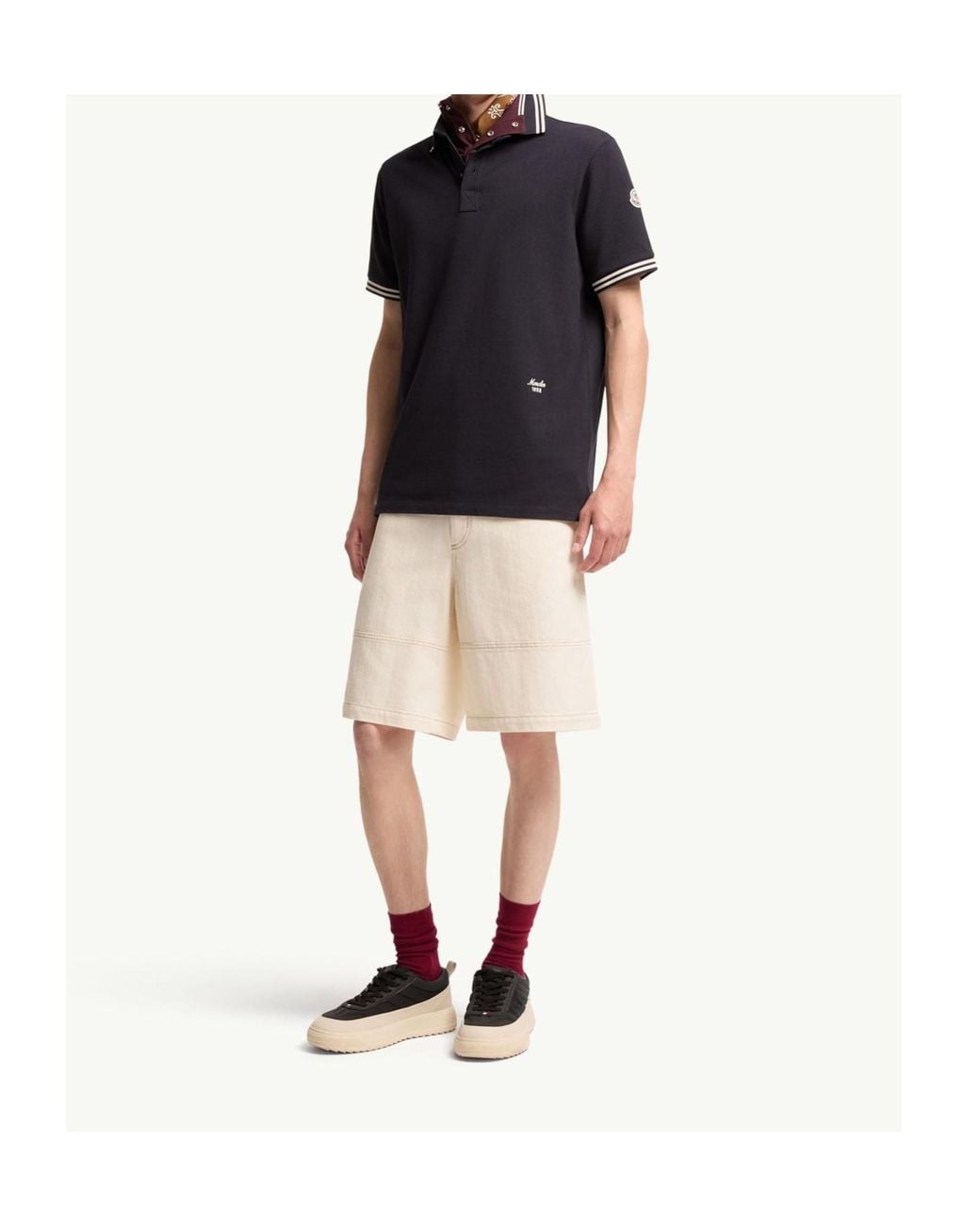 Moncler Black Striped Trim Piquet Polo Shirt for men