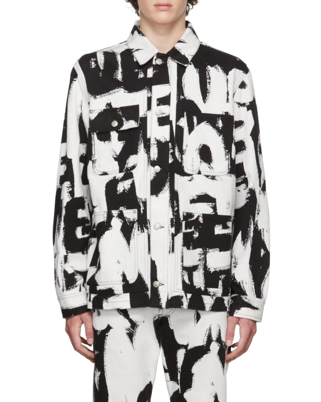 McQueen Black Text Print Denim Jacket for men