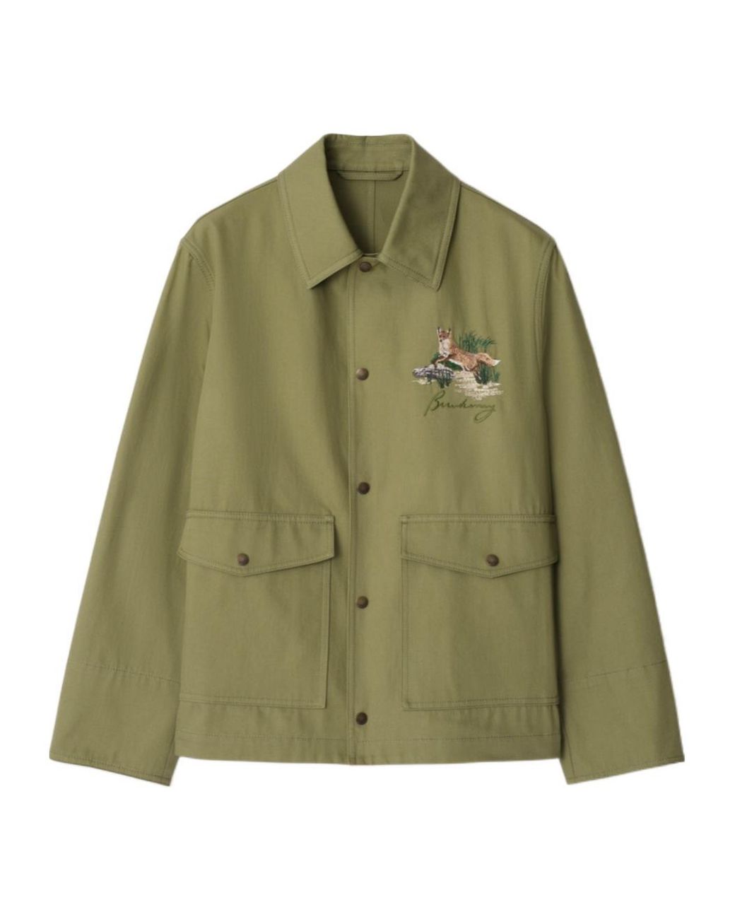 Burberry Green Fox Logo Embroidered Press-Stud Jacket for men