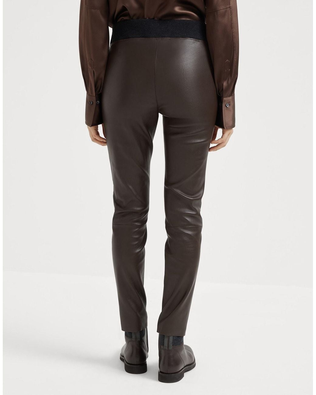 Brunello Cucinelli Black Stretch Leather Leggings