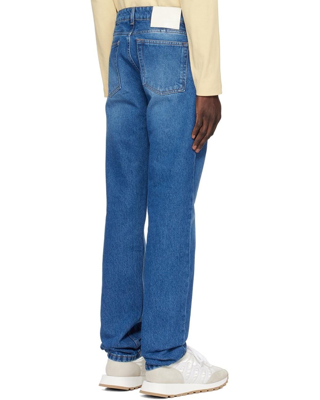 AMI Blue Logo Patch Classic Fit Jeans for men