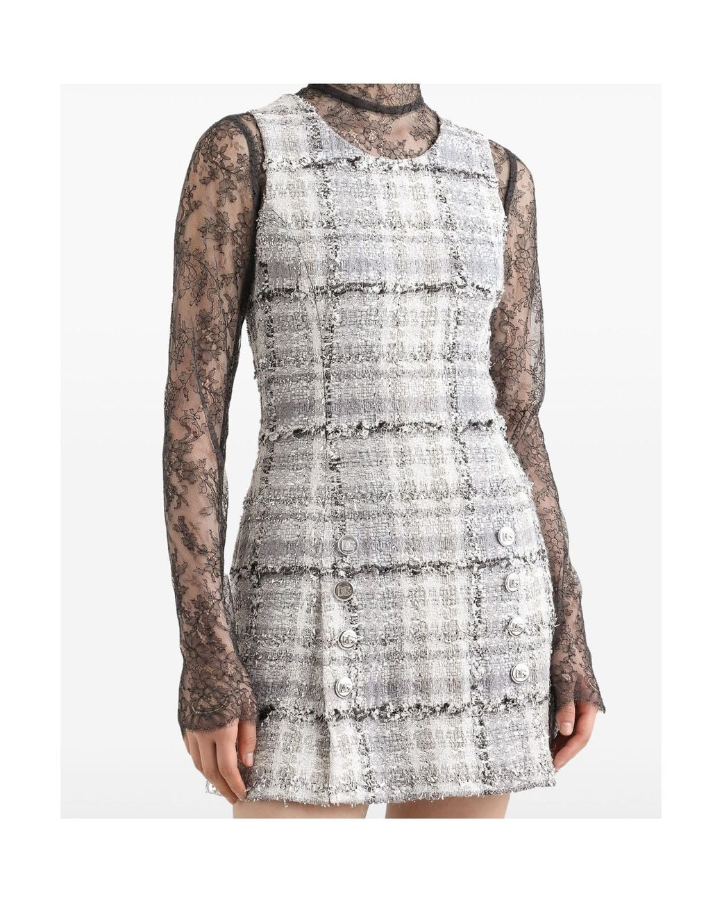 Dolce & Gabbana Gray Tweed Mini Dress