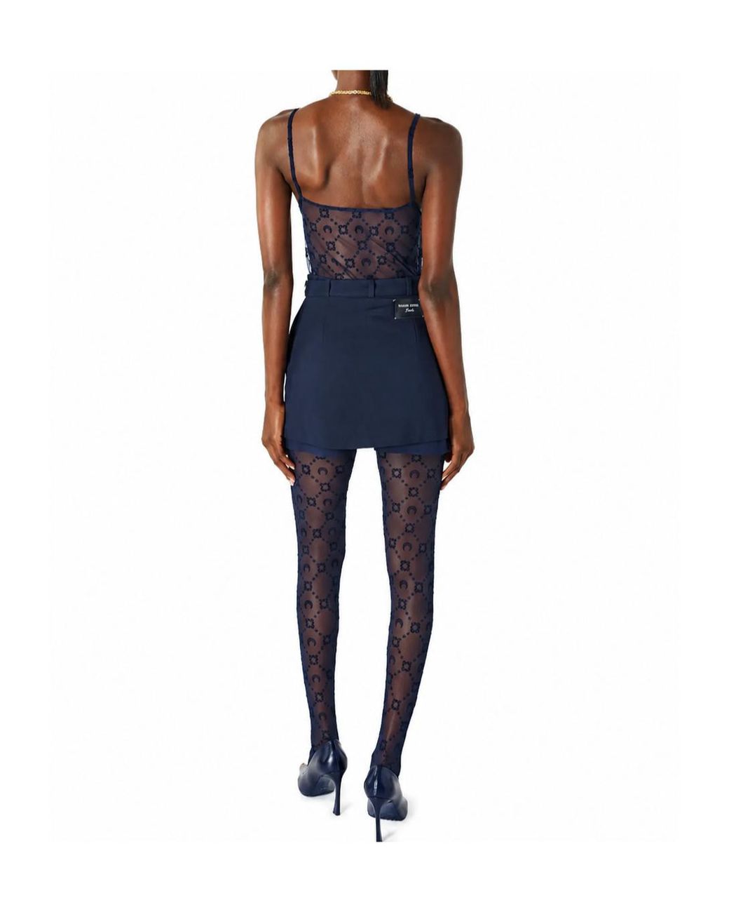 MARINE SERRE Blue Moonogram Flock Mesh Top