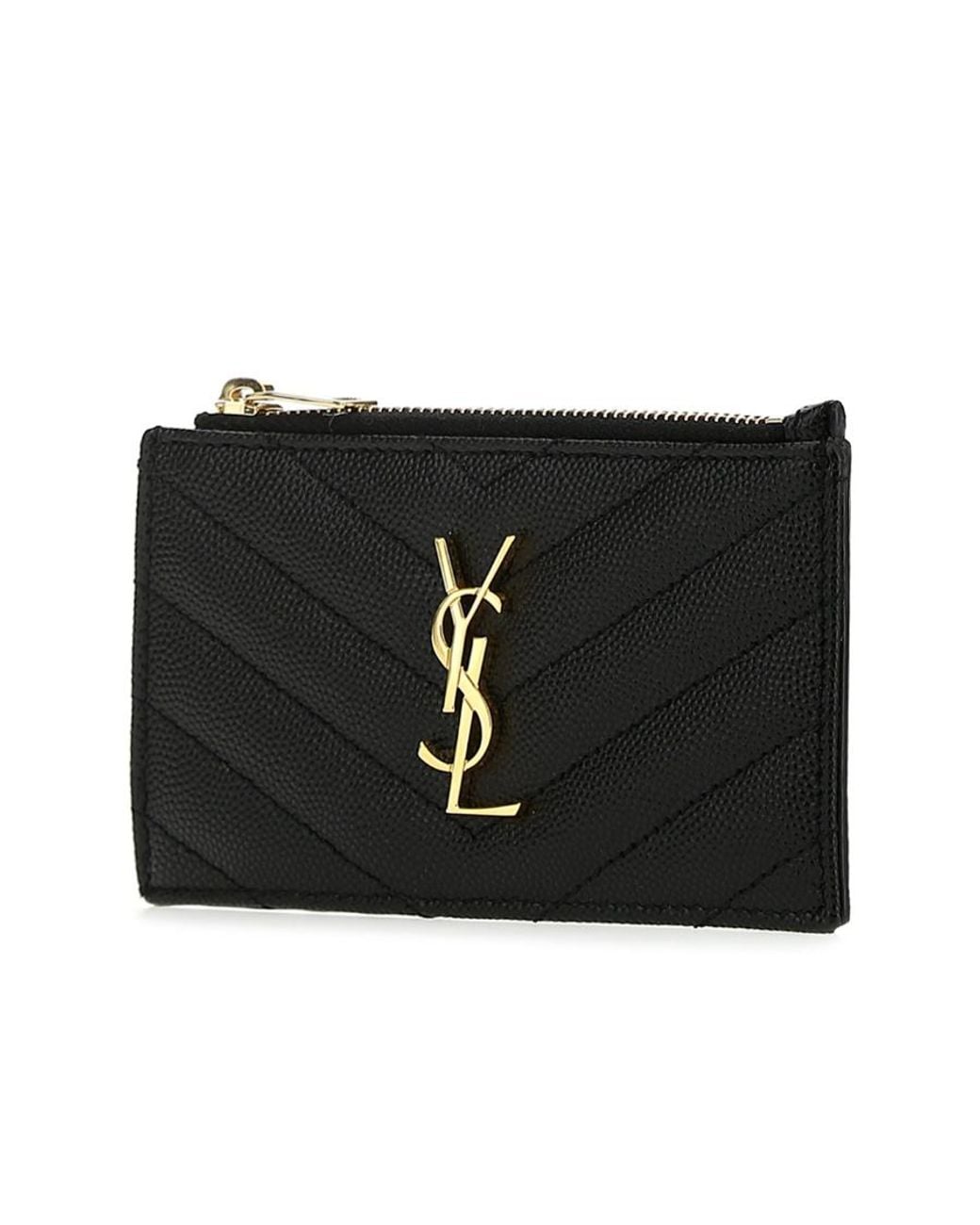 Saint Laurent Black Cassandre Matelassé Zipped Fragments Card Case