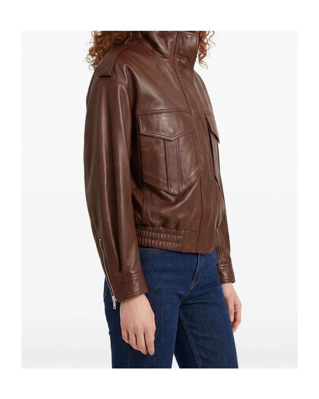 Frankie Shop Brown Long-Sleeve Leather Jacket