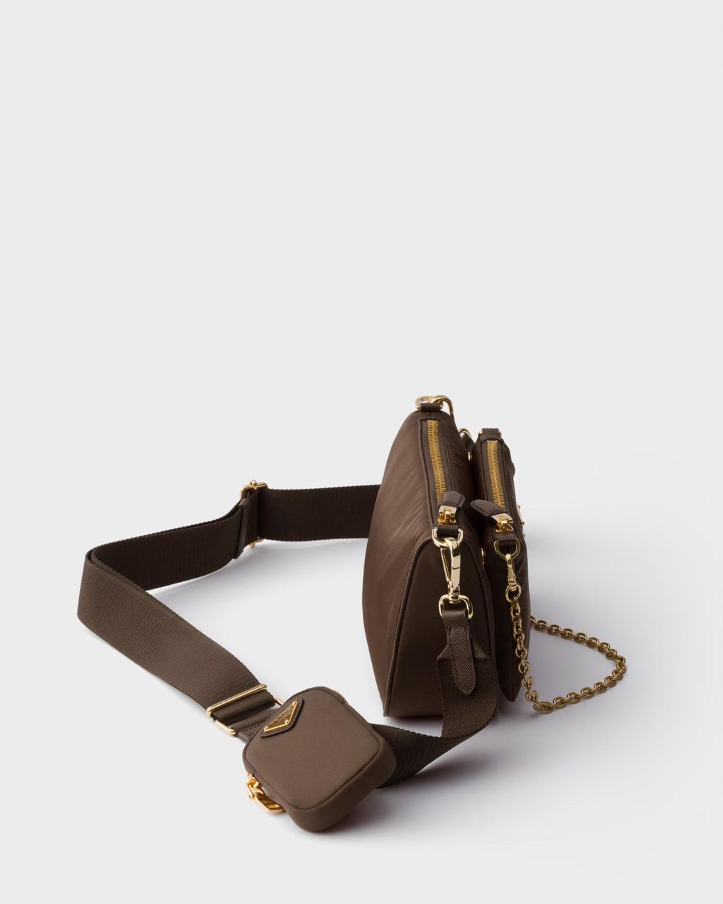 Prada Brown Re-Nylon And Saffiano Leather Mini Shoulder Bag