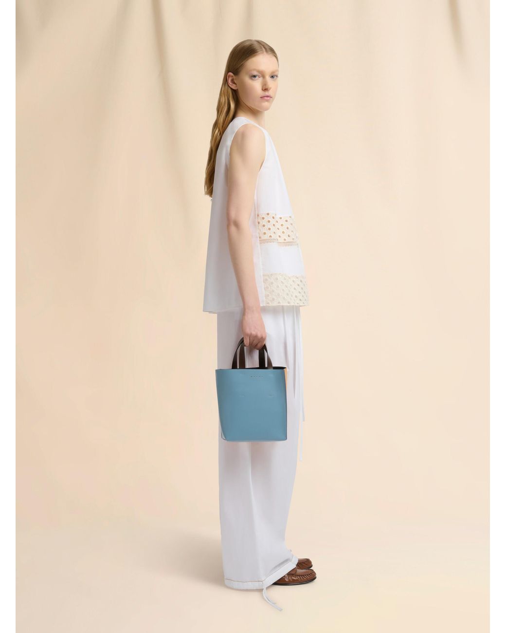 Marni Blue Logo Printed Two-Toned Tote Bag
