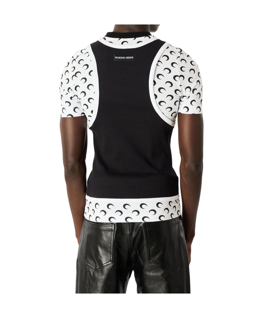 MARINE SERRE Black Layered Jersey Short Sleeved T-Shirt for men