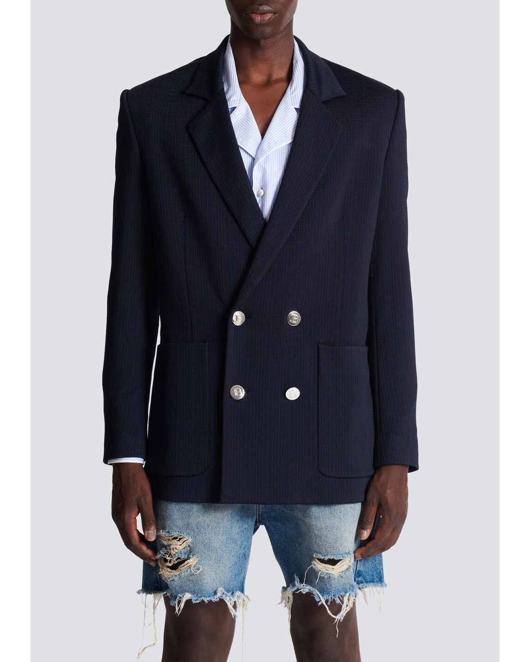 Balmain Blue Casual Mini Monogram Blazer for men