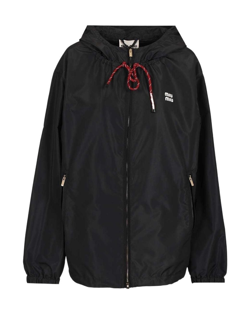 Miu Miu Black Lightweight Zipped Hooded Jacket
