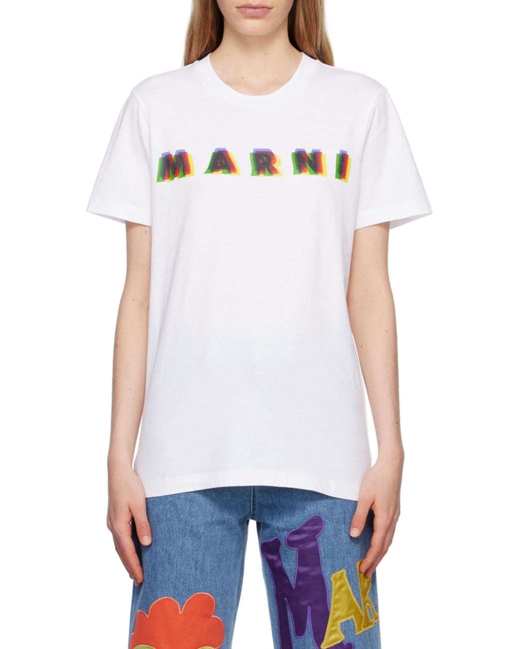 Marni White Cotton T-Shirt With 3D Print for men