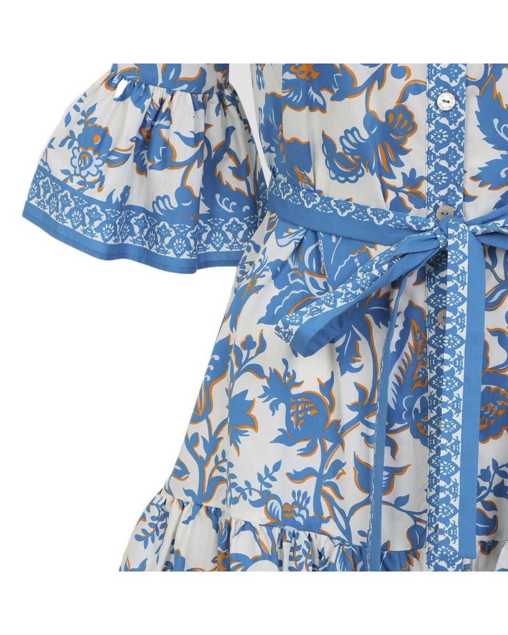 Etro Blue Floral Belted Shirt Dress