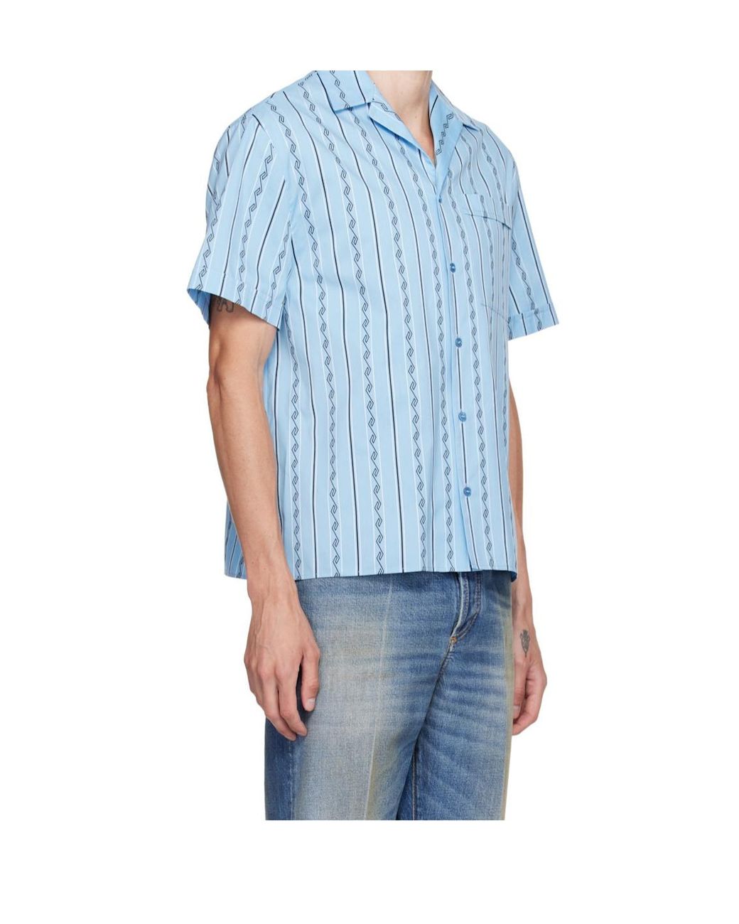 Versace Blue Striped Greek-Motif Shirt for men