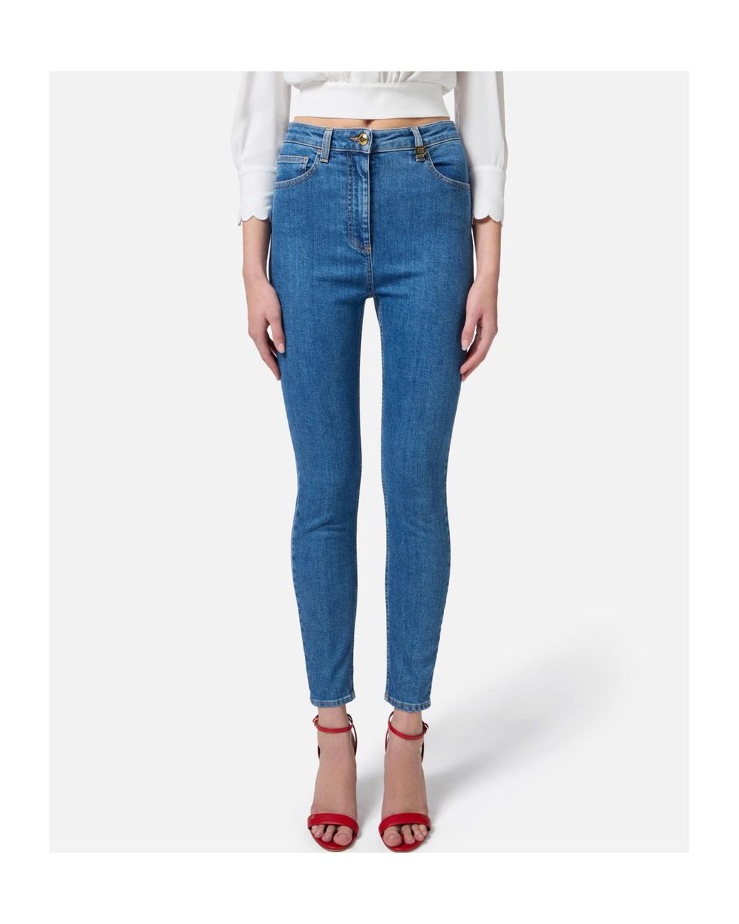 Elisabetta Franchi Blue Logo-Plaque Jeans