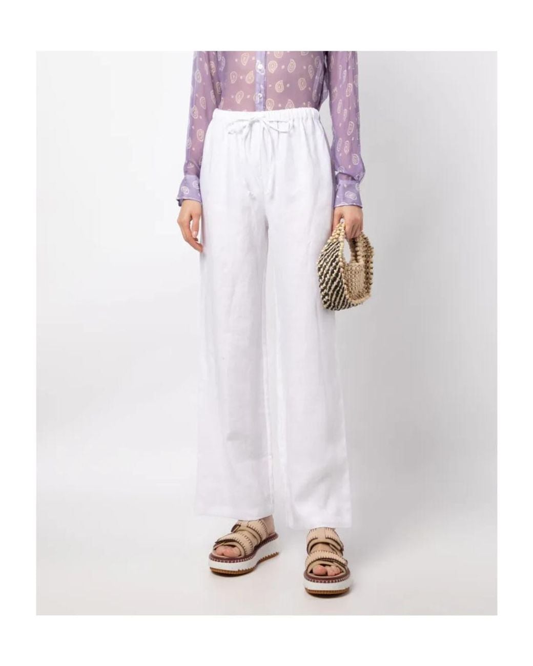 Reformation White Olina Linen Track Pants