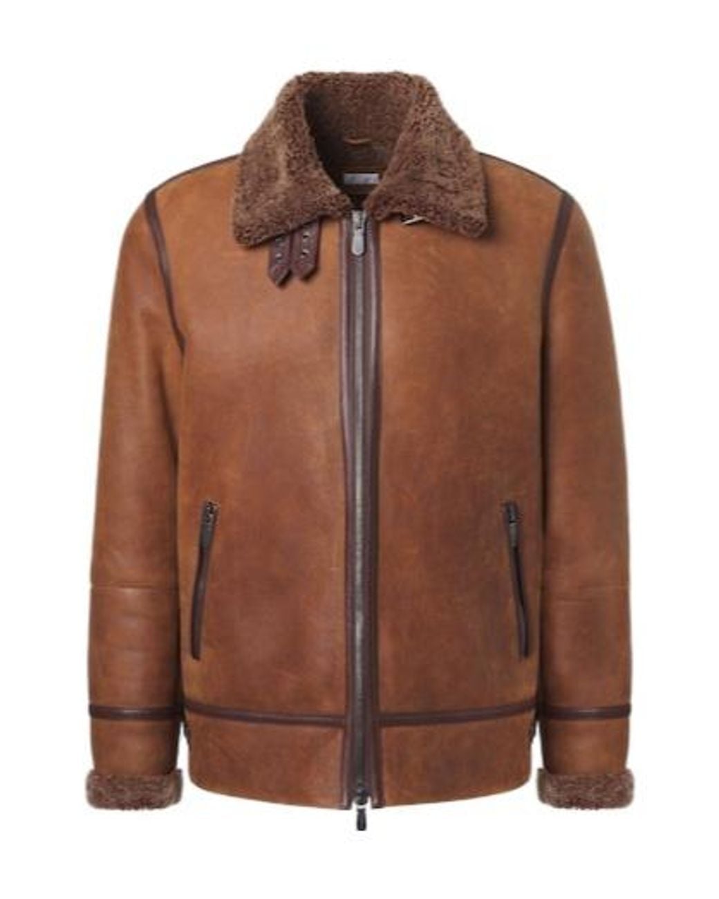 Brunello Cucinelli Brown Shearling-Lined Leather Jacket for men