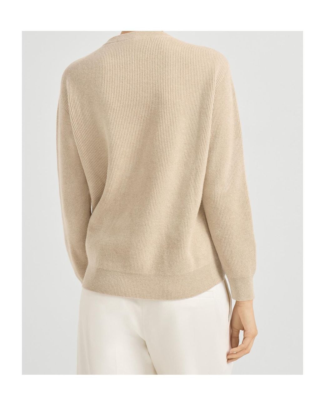 Brunello Cucinelli White Cashmere English Rib Knit Sweater