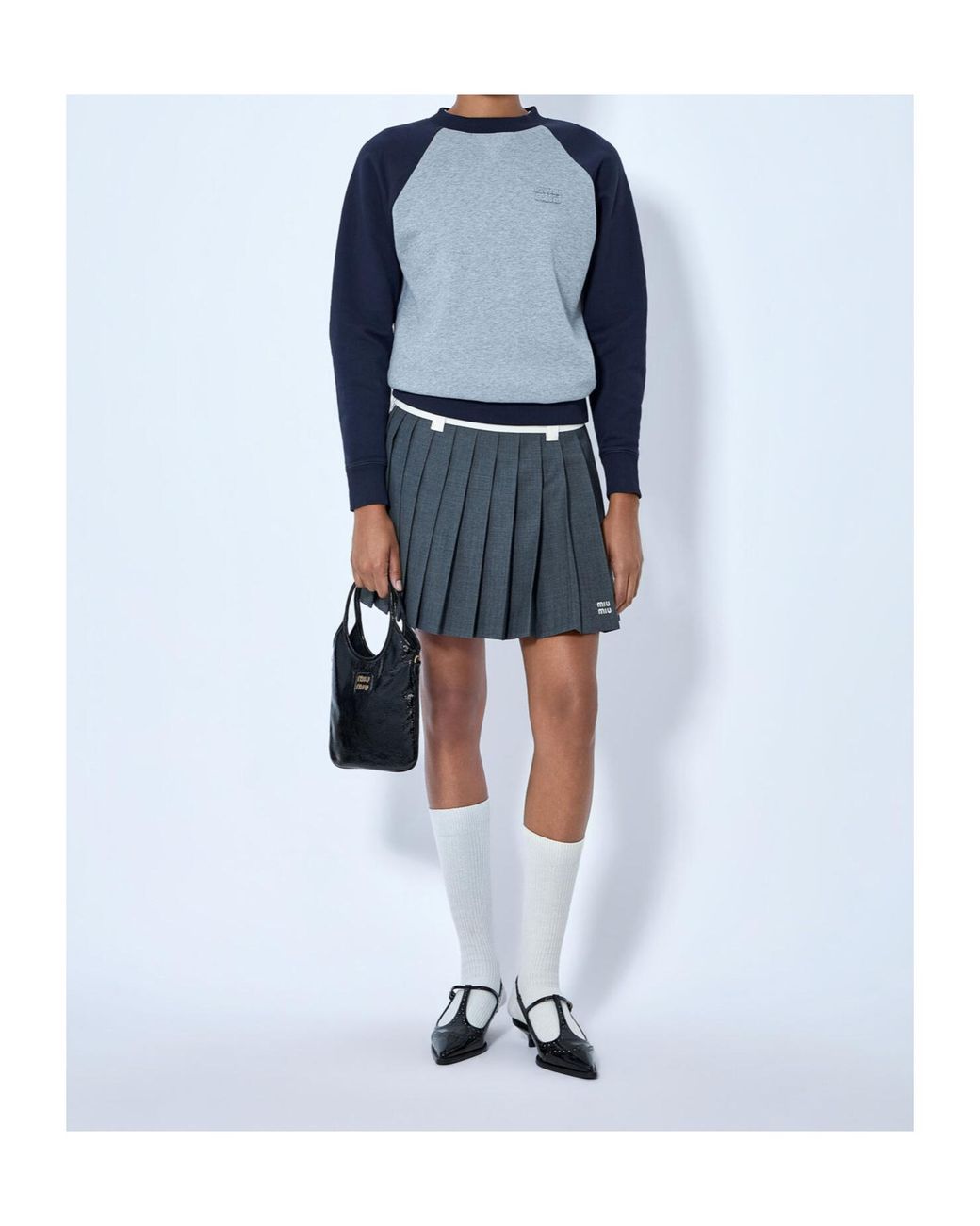 Miu Miu Blue Raglan-Sleeve Logo-Embroidered Sweatshirt